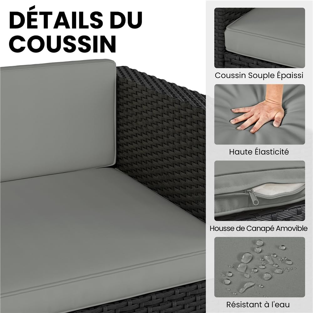 Yaheetech - salon de jardin 4 personnes - polyrotin, modulable, 5 pièces