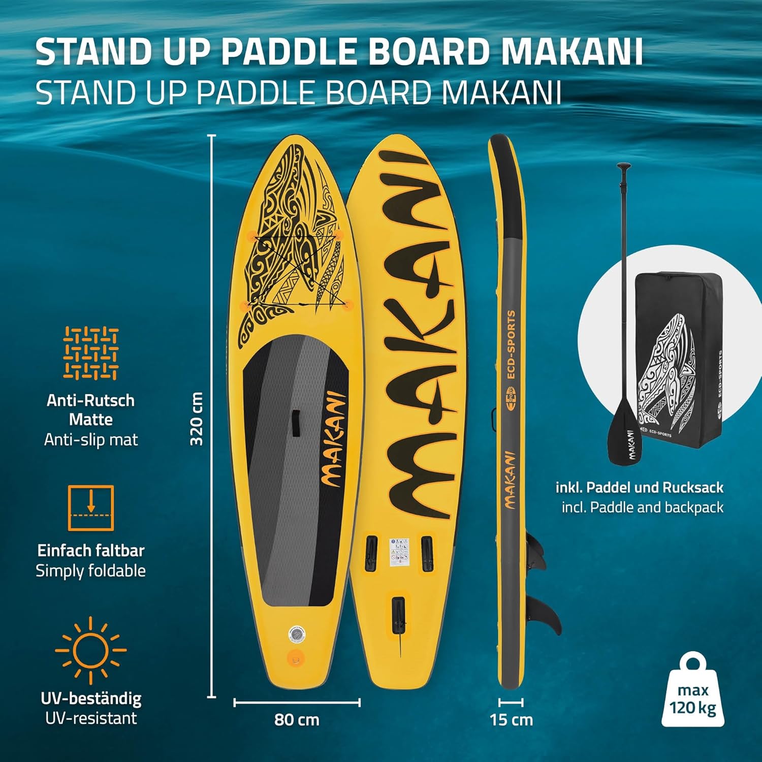 ECD Germany - stand up paddle série gonflable - 305/308/320/380 cm - PVC, 120/150 kg, 10/15 cm épaisseur