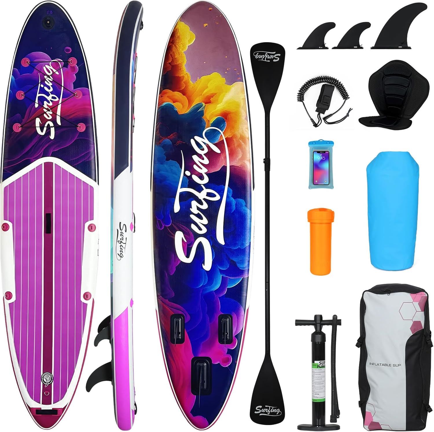 YU YUSING - Paddle gonflable 320/335 cm - 2 places, siège kayak, pagaie, pompe, 150 kg