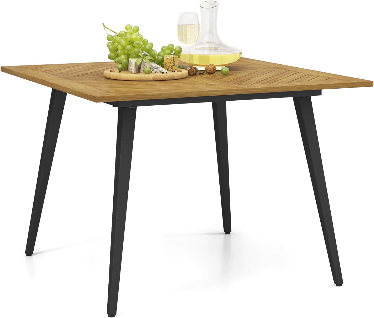 COSTWAY - Table jardin carrée - 107x107 cm - bois acacia, trou parasol
