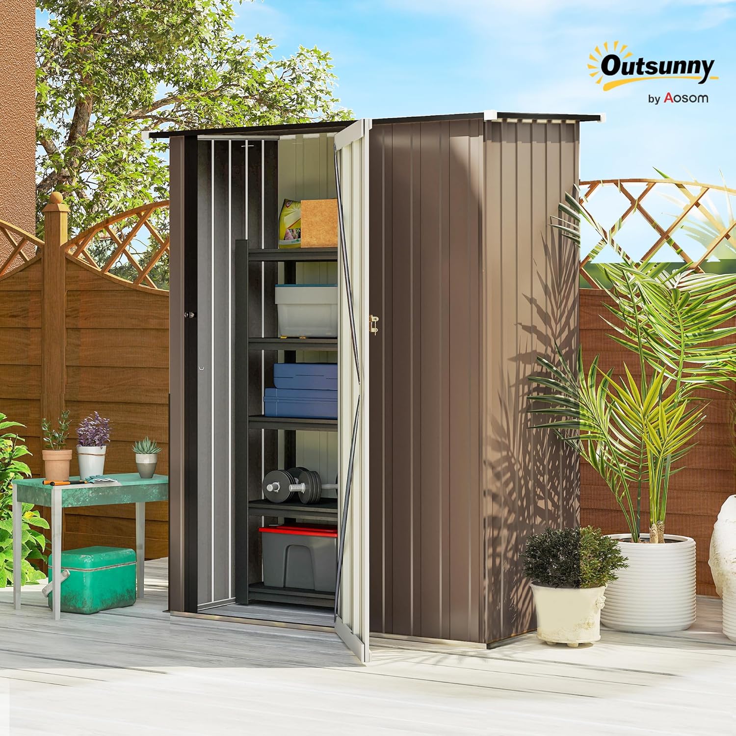 Outsunny - abri de jardin acier galvanisé 142x86x189cm - porte verrouillable 1m²