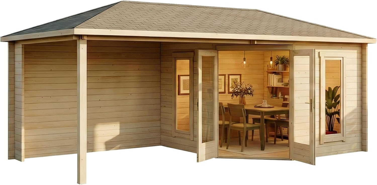 Abri de Jardin pentagonal Liwa en Bois de la Marque Alpholz | abri de Jardin et de Loisirs | Chalet de Jardin | pentagonale, Construction en madriers, cabane de Jardin, Toit en croupe, épaisseur de