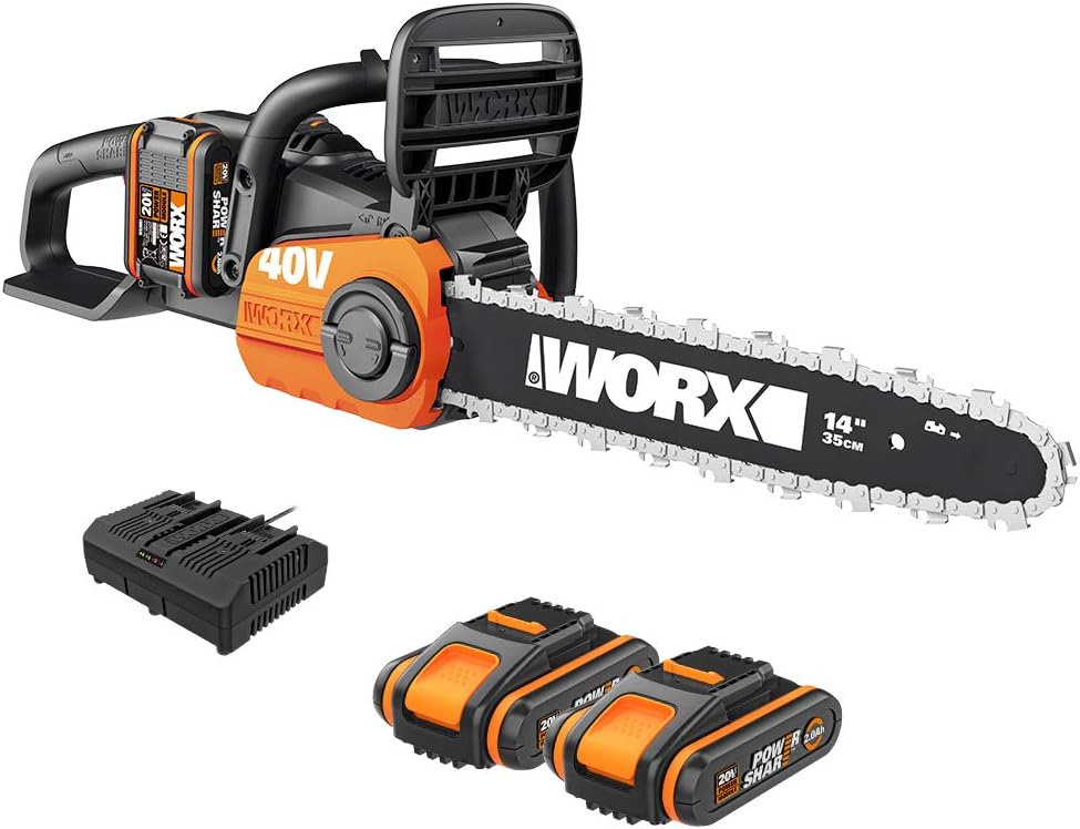 WORX - Tronçonneuse brushless 40V 35cm, 2x4Ah, auto-tension, WG384E