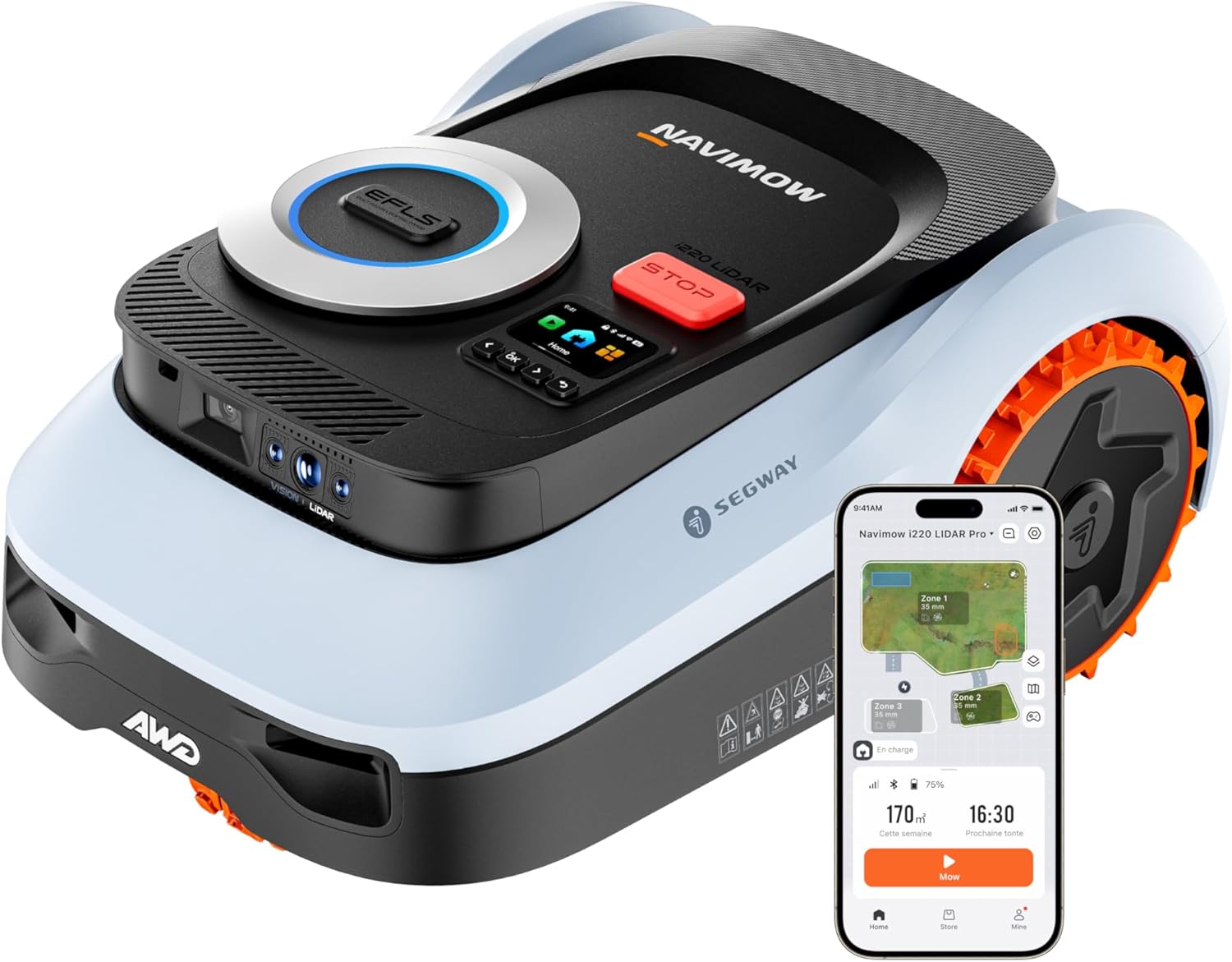 Segway - Navimow i220 LiDAR Pro - robot tondeuse 2000 m², LiDAR, AWD, pentes 55% - i220