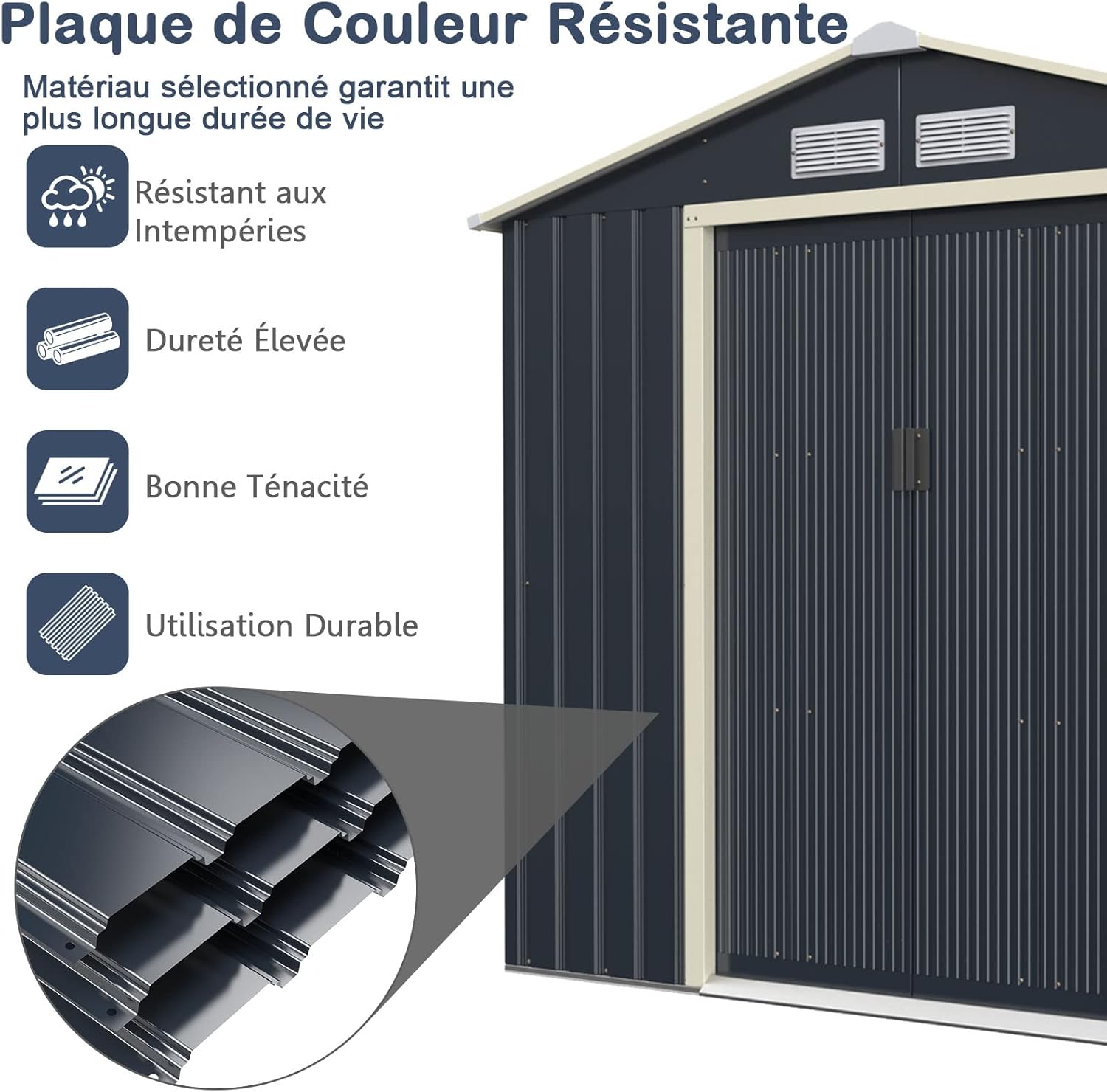 RELAX4LIFE - Abri de Jardin Métal série Toit en pente - 213x128x195cm - Porte coulissante, résistant, 3m2