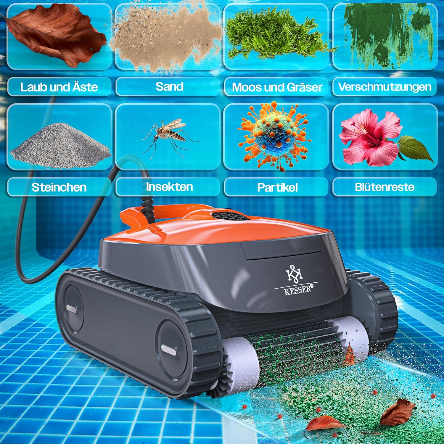 KESSER - robot piscine - jusqu'à 100 m² - nettoyage sol, mur et ligne d'eau, contrôle via appli