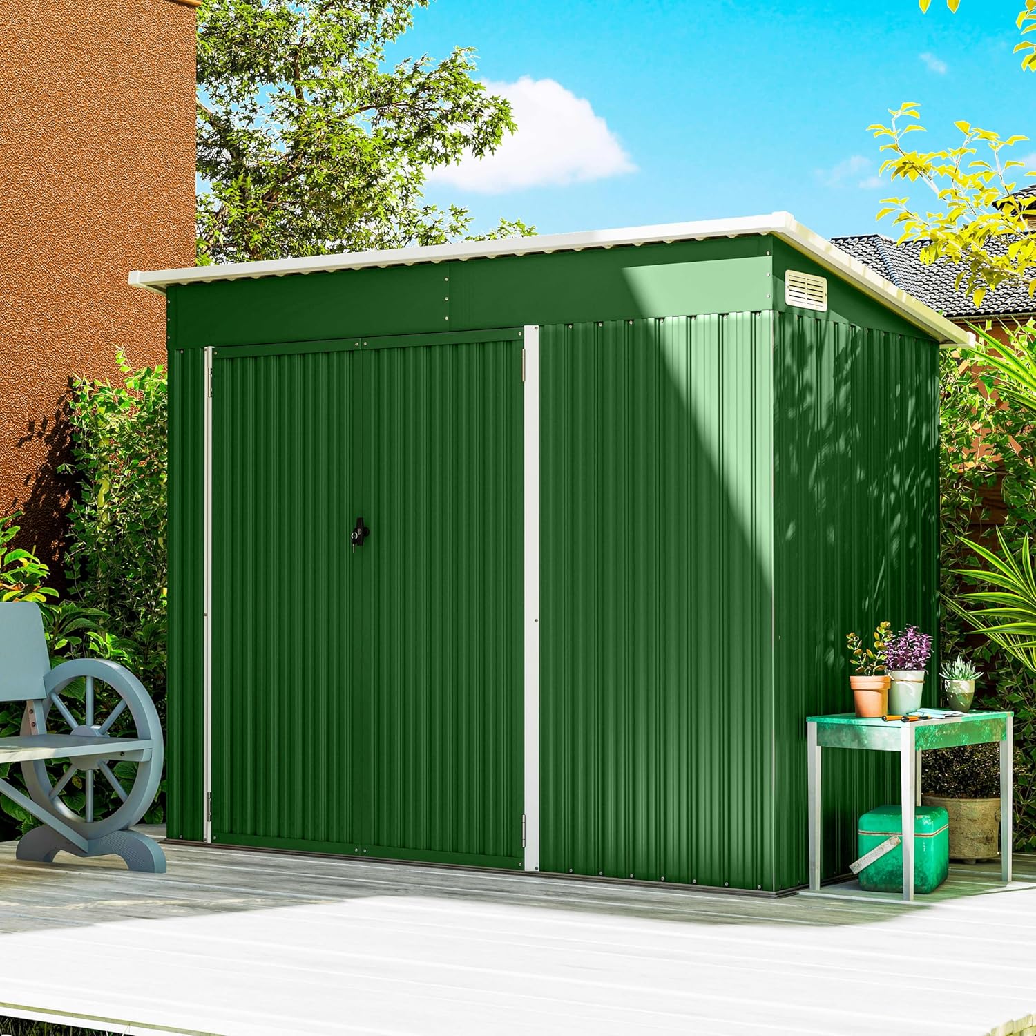 Outsunny - Abri de jardin métal - 234x132x185 cm - Triple porte, toit incliné, serrure, ventilation