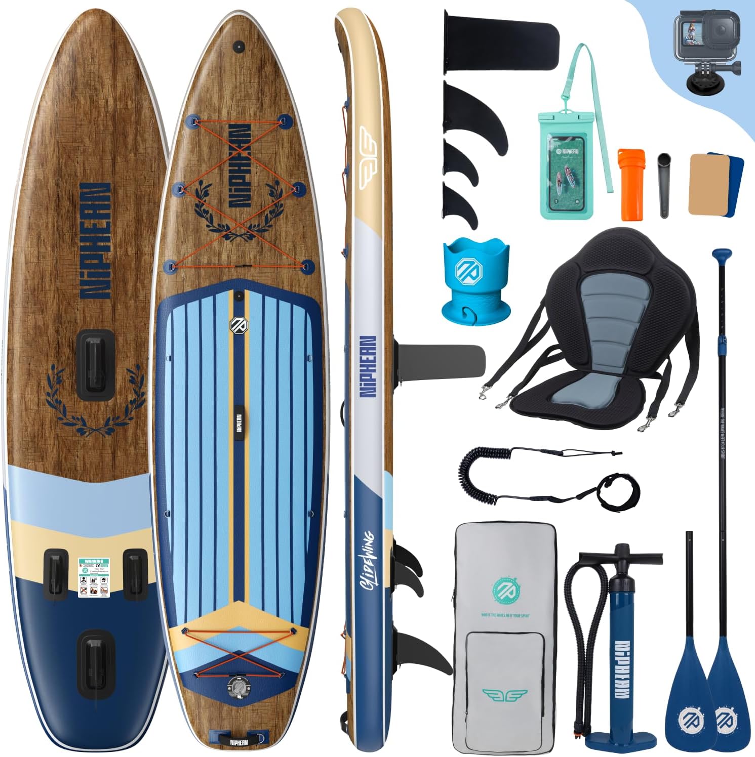 Niphean Extra Large Paddle Gonflable, Sup à 2+1 Personnes/Famille, Planches de Stand Up Paddle Gonflables avec (Idéal Débutant) Aileron Équilibré, Housse Étanche, Paddle Gonflable Adulte, Cadeaux
