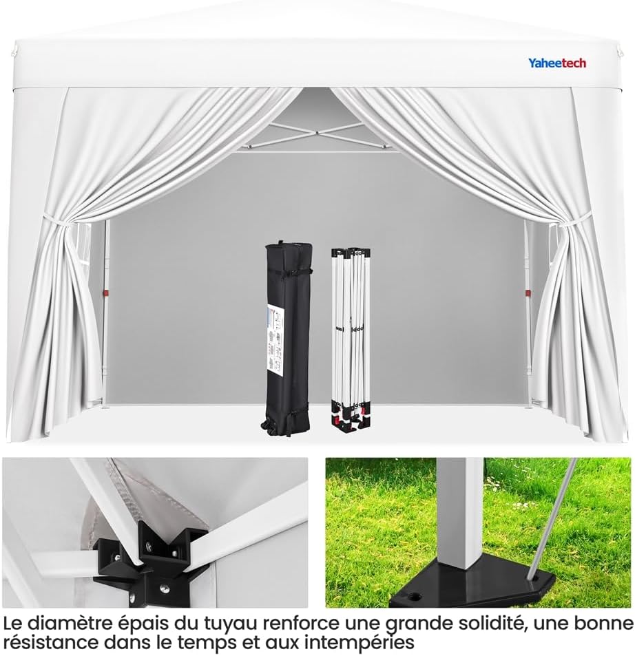 Yaheetech - tonnelle jardin série pliante - 3x3m - 4 parois, blanc