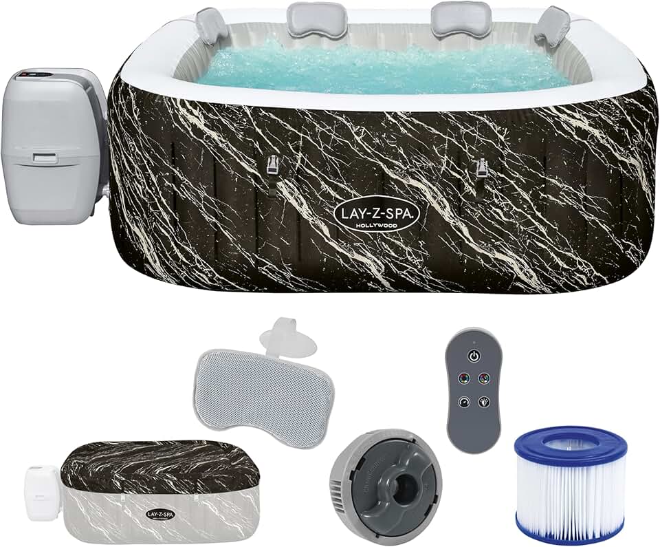 Bestway - Hollywood Luxe - 180x180x66cm - spa LED 4-6 personnes, noir