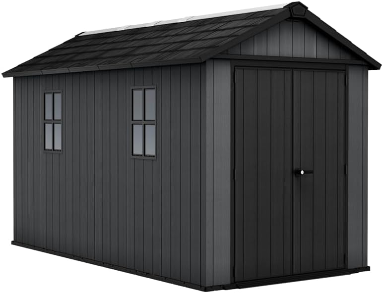 Keter Newton Plus Abri de jardin extérieur, résine Evotech, aspect bois, avec fenêtres, lucarne et peut être fermé (7513)