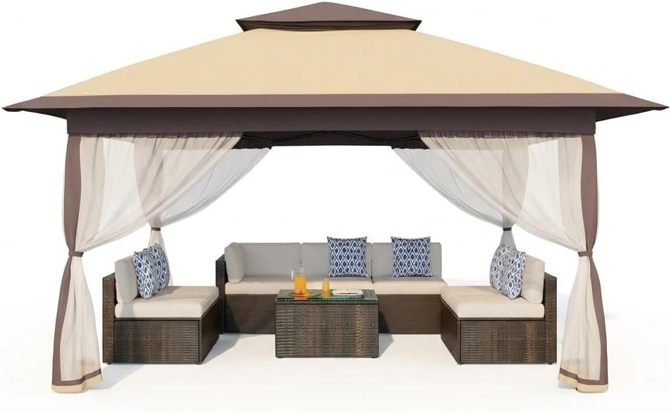 Garvee Montage One-Push, Protection UV 50+ – Tonnelle Pliante 3x3 m avec moustiquaire – Toit Double, 4 Sacs de Sable, Hauteur réglable, étanche – Idéal Jardin, terrasse, Barbecue