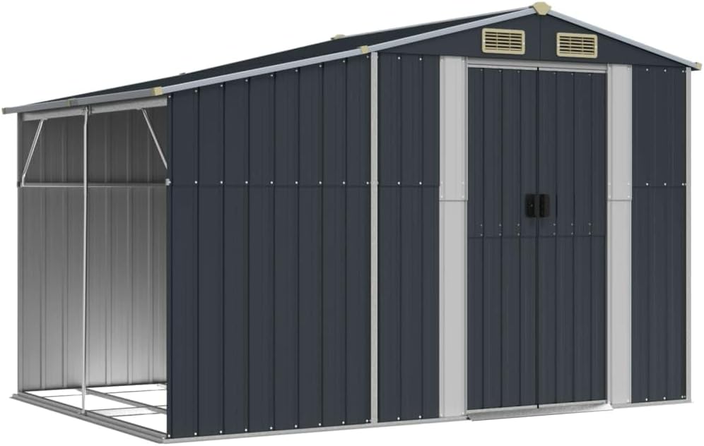 vidaXL Abri de Jardin, Cabane à Outils avec Poignées, Remise à Outils avec Toit Inclinable, Abri de Rangement Patio, Anthracite 277x192,5x179 cm Acier Galvanisé
