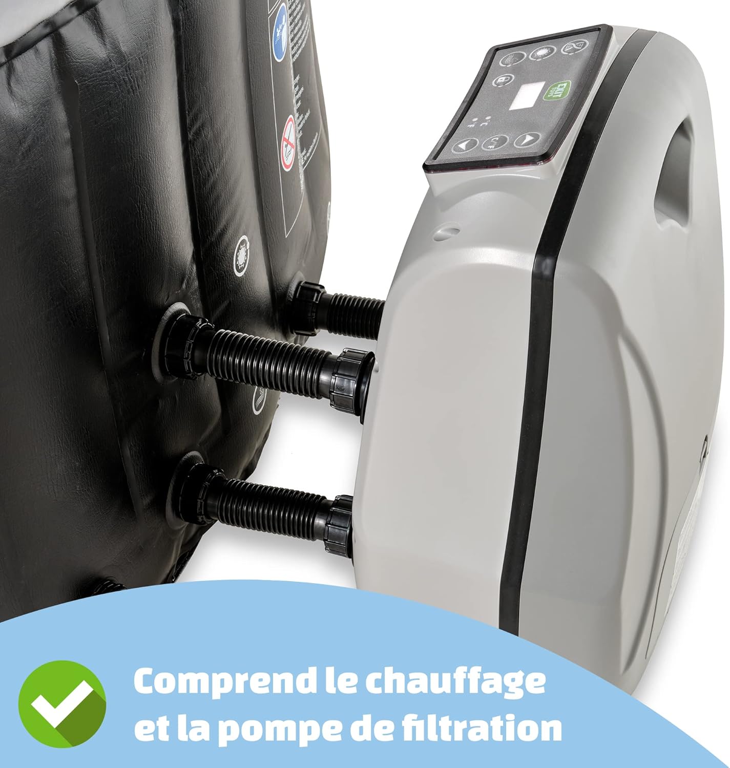 EXIT Toys - Silver Classic Spa - 204x65cm - 4 places, chauffage, 140 jets d'air, filtration
