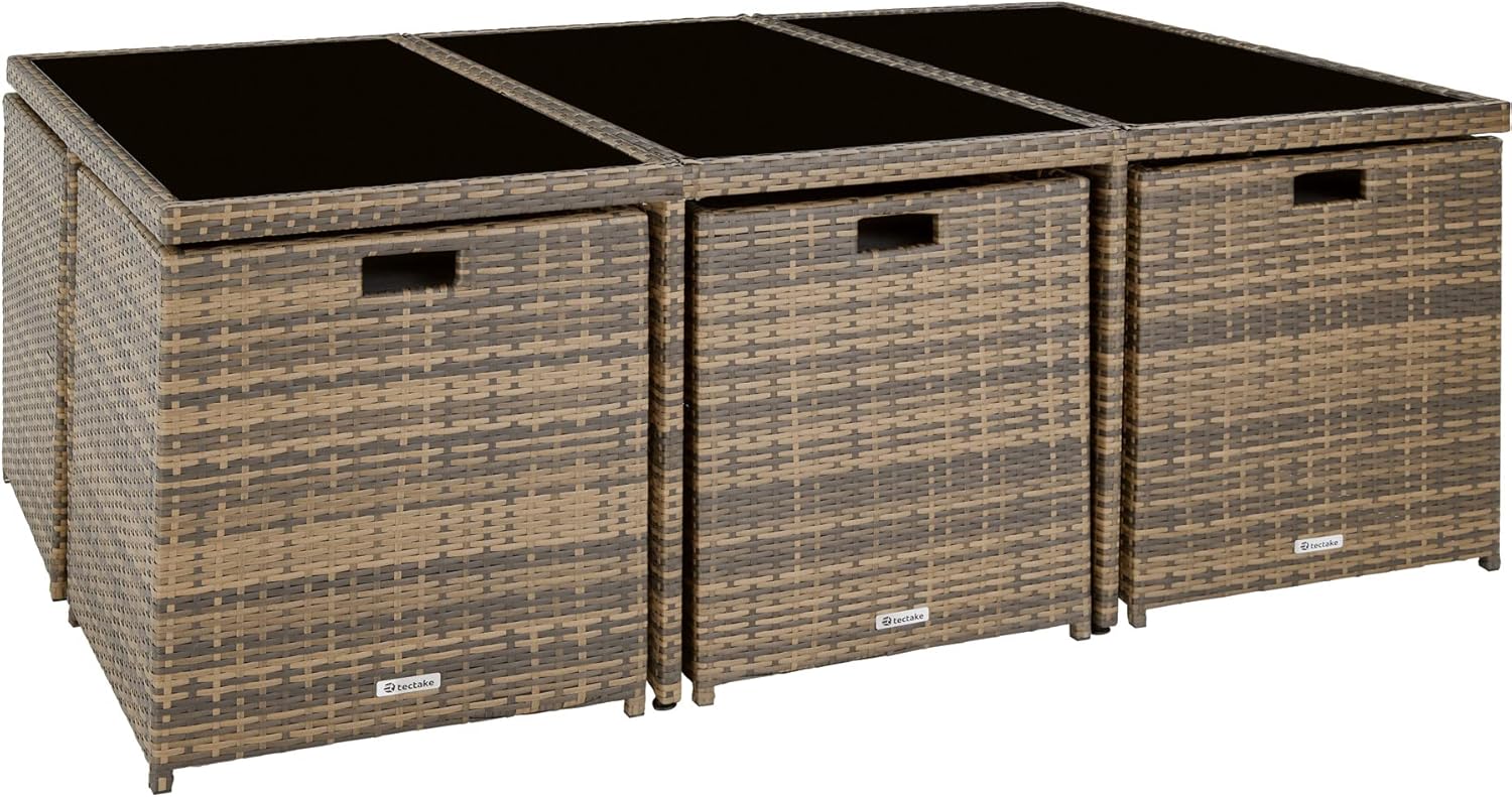 tectake - Salon de jardin résine tressée 10 places - Aluminium, housses et protection, Marron naturel