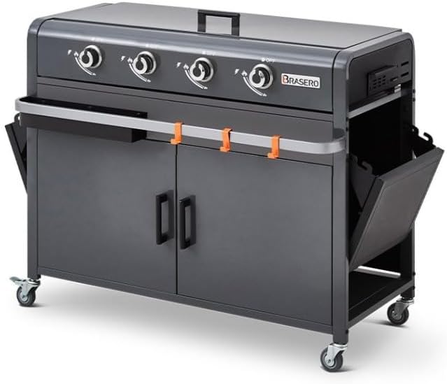 Brasero - Plancha Lola sur chariot, 88x35,5cm, 4 brûleurs gaz, 9,6kW