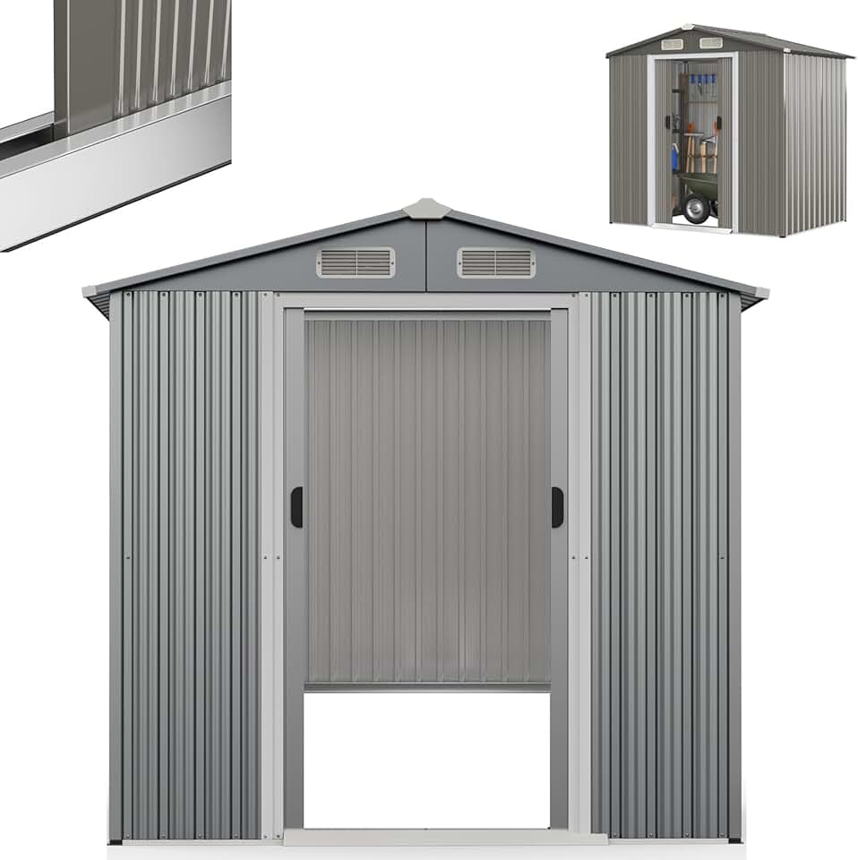 RELAX4LIFE - abri de jardin métal - 182x129x186cm - double porte, toit appenti, volets - 3,6M3-2,2M2