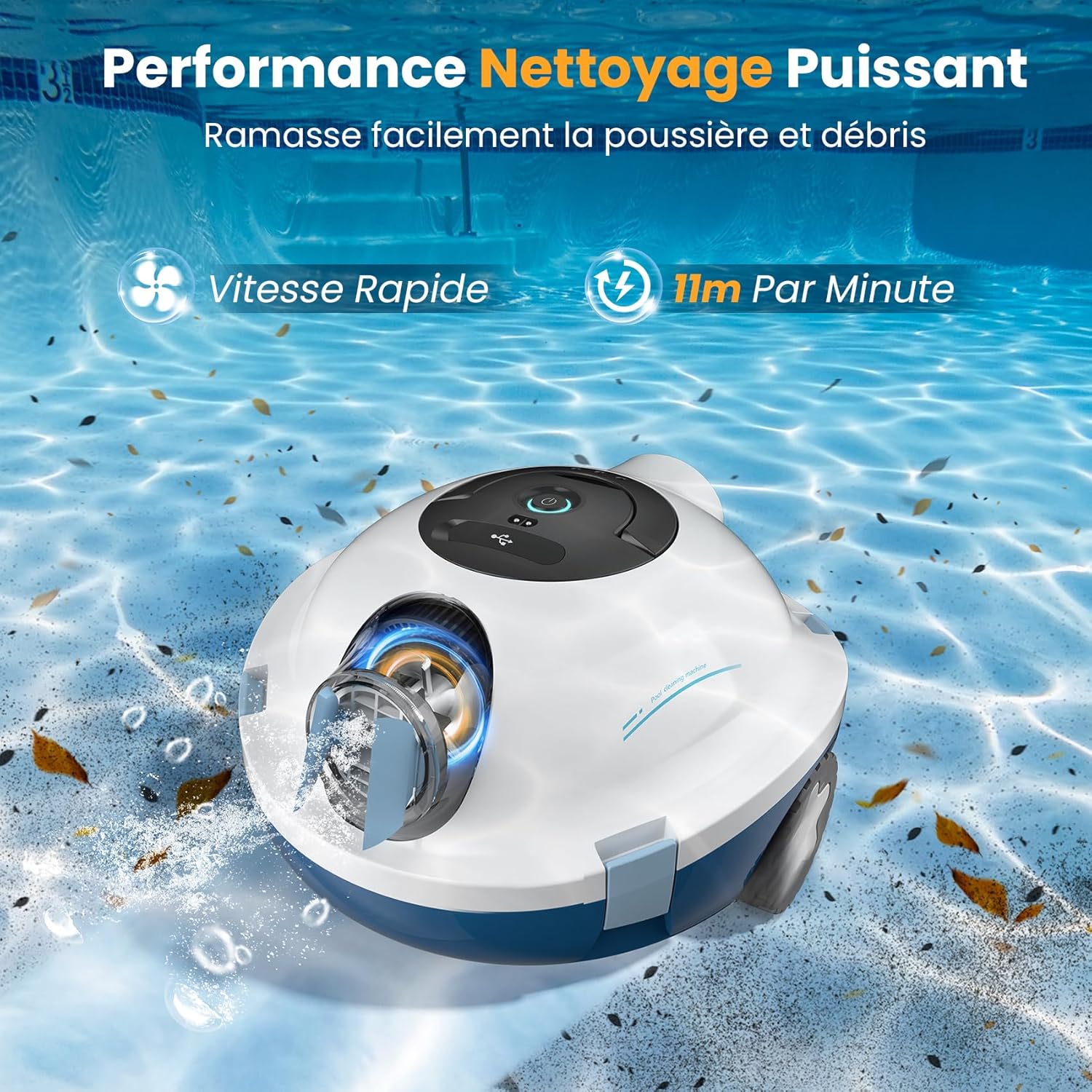 Robot Piscine MEDOXA - Auto-nettoyeur sans fil, 120 min autonomie, fonds plats jusqu’à 100 m², auto-stationnement.