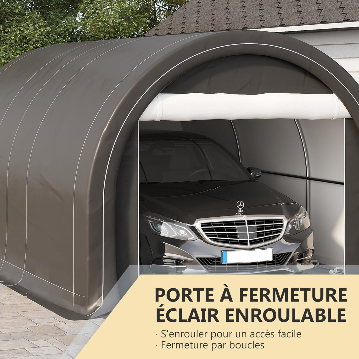 Outsunny - Carport abri voiture 5x3x2,4m acier PE porte zippée