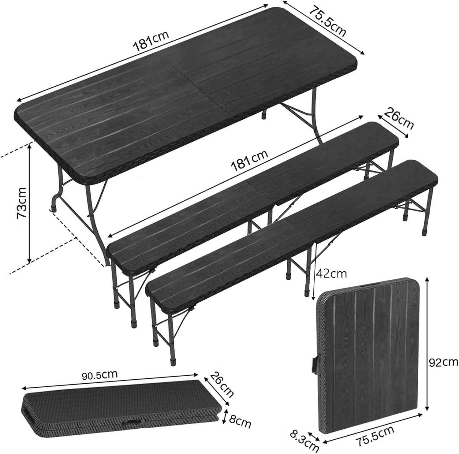 IZTOSS - Ensemble table pliante 8 personnes - table + 2 bancs - pour terrasse, jardin et camping - IZTOSS