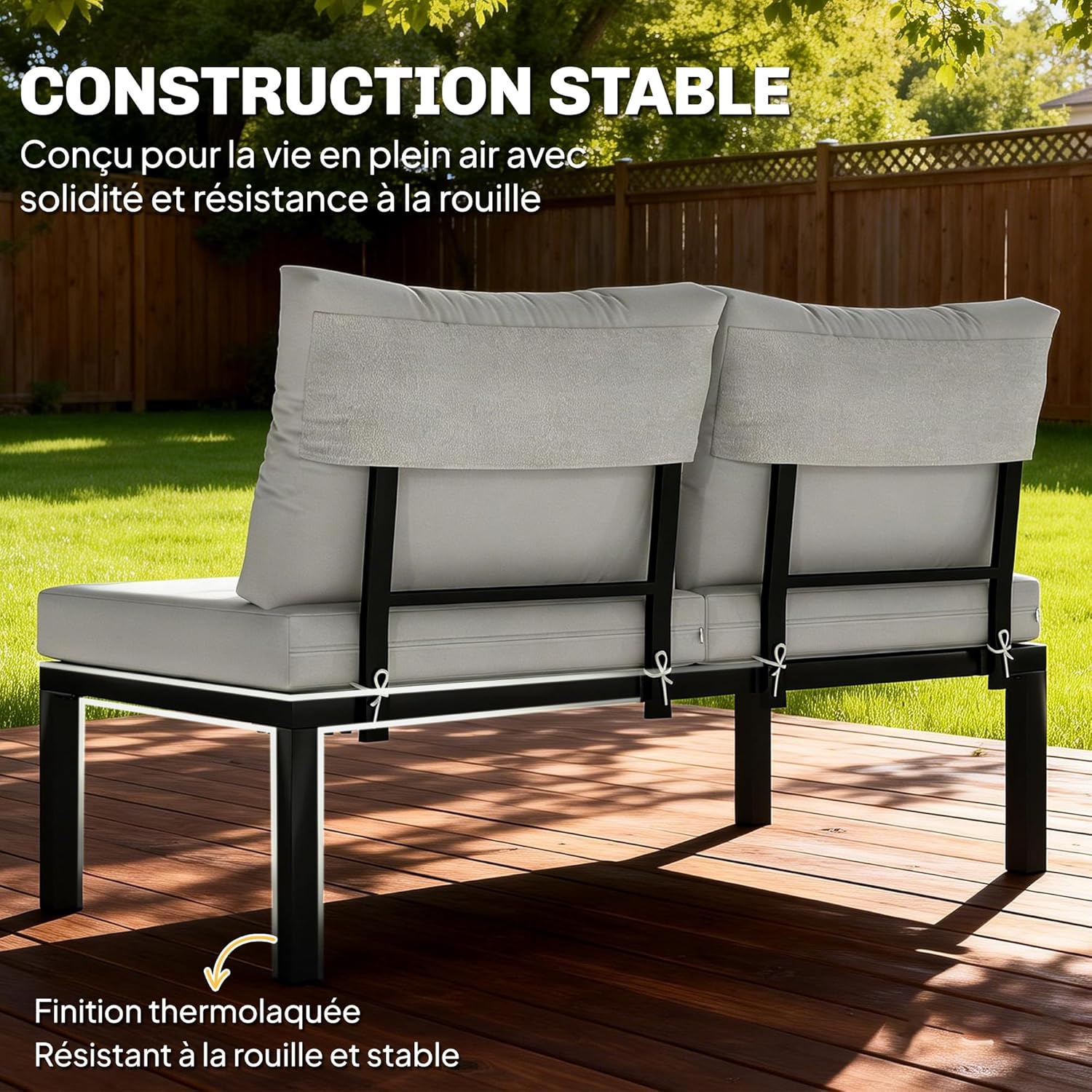 Outsunny - ensemble salon jardin modulable 6 pièces - convertible en lit, table basse intégrée, gris anthracite
