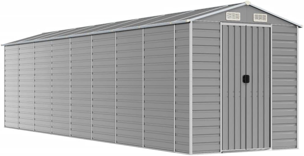 Abri de jardin acier galvanisé - 191x725x198cm - gris clair