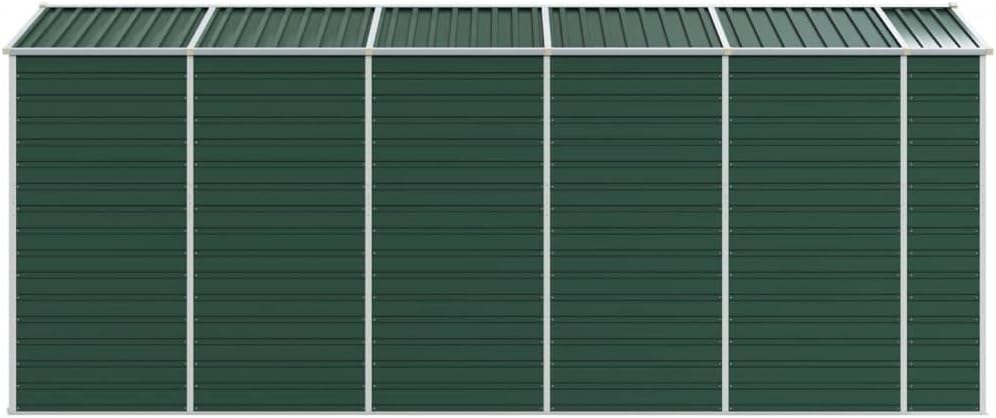 vidaXL Abri de Jardin, Cabane à Outils avec Poignées, Remise à Outils avec Toit Inclinable, Abri de Rangement Terrasse, Vert 191x470x198 cm Acier Galvanisé