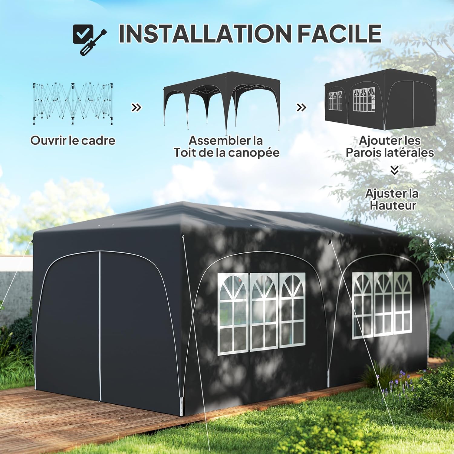 Outsunny - tonnelle pliante pop up - 3x6m - UPF50+, réglable, sac transport