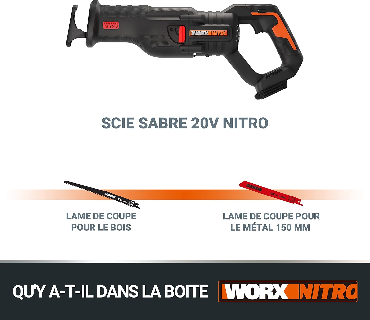 WORX - scie sabre sans fil 20V, 29mm course, moteur brushless - WX516.9