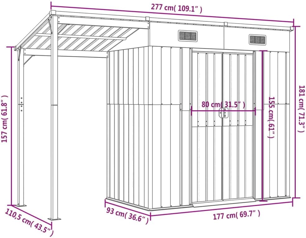 LAPOOH - Abri de Jardin toit prolongé 277x110,5x181cm marron clair