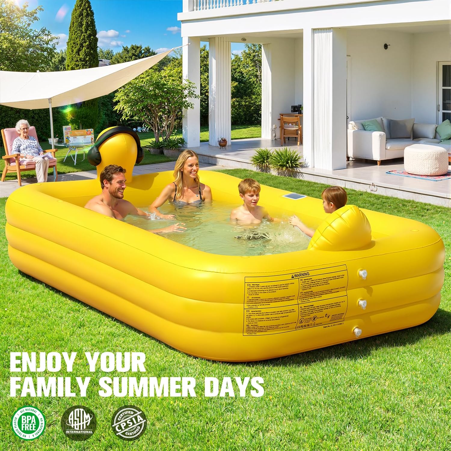 KingSom Piscine Gonflable avec Lumières, Caneton Piscine Rectangulaire Gonflable Solaire, Pataugeoire Grande pour Enfants et Adultes,254 x 160 x 56 cm Piscine Familiale Hors Sol pour Jardin,Extérieur