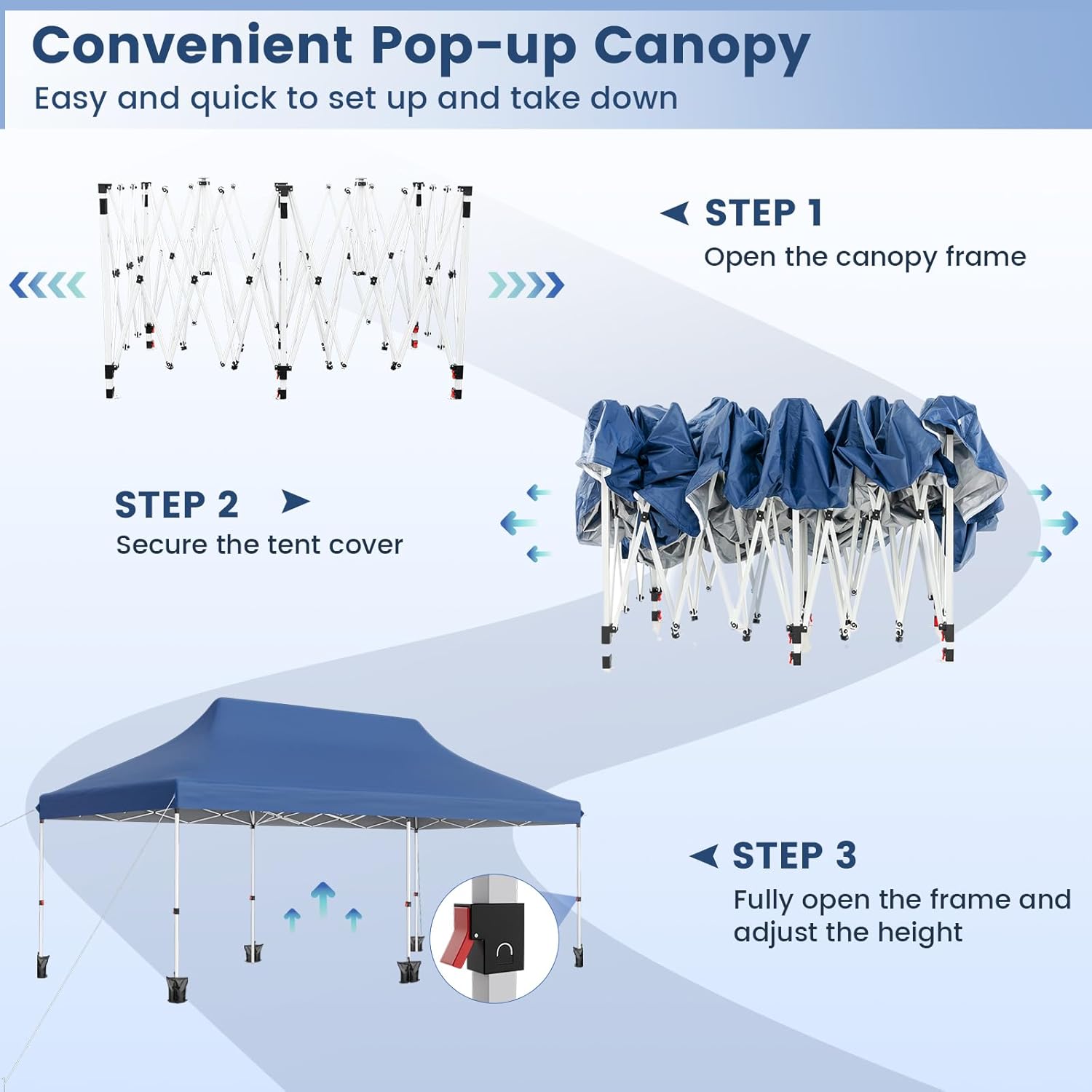 GOPLUS - tonnelle pliante - 3x6m - imperméable, avec sacs, bleu