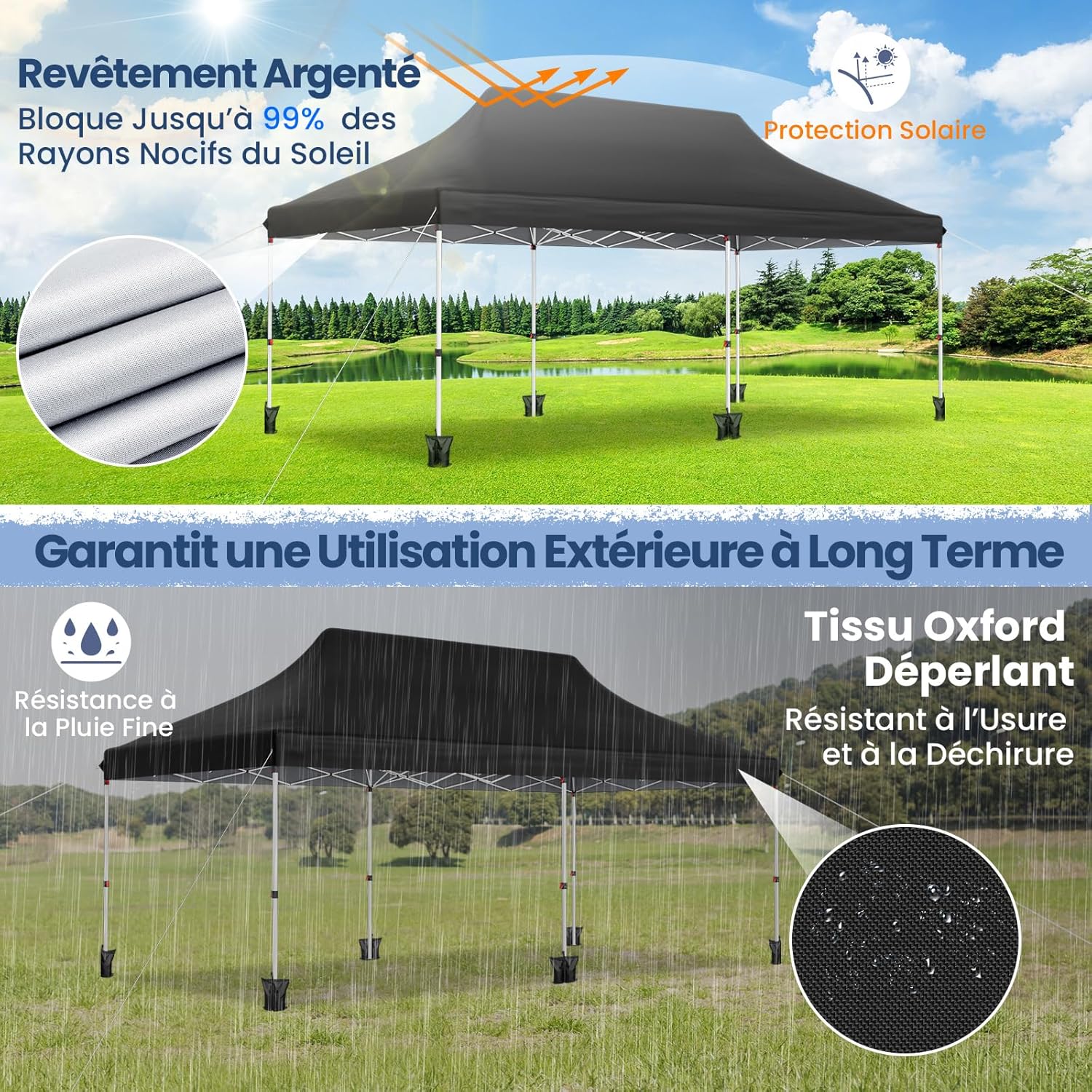 GOPLUS Tonnelle Pliante 3x6m Imperméable, Tonnelle Barnum Pliante 3x6 de Jardin Exterieur, Sac de Transport, Sac Lesté, Pavillon de Jardin Pop-Up pour Fête, Mariage (Noir|sans Bâche)