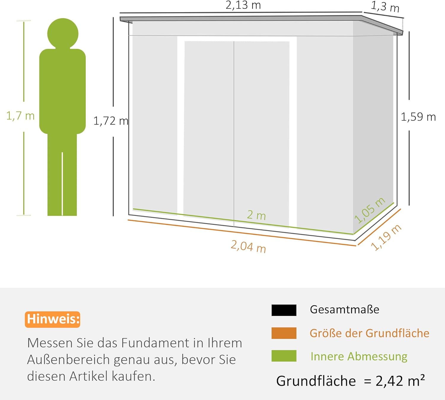 Outsunny - abri de jardin métal toit appentis - 213x130x172cm - double porte, ventilation, cadre sol, verrouillable