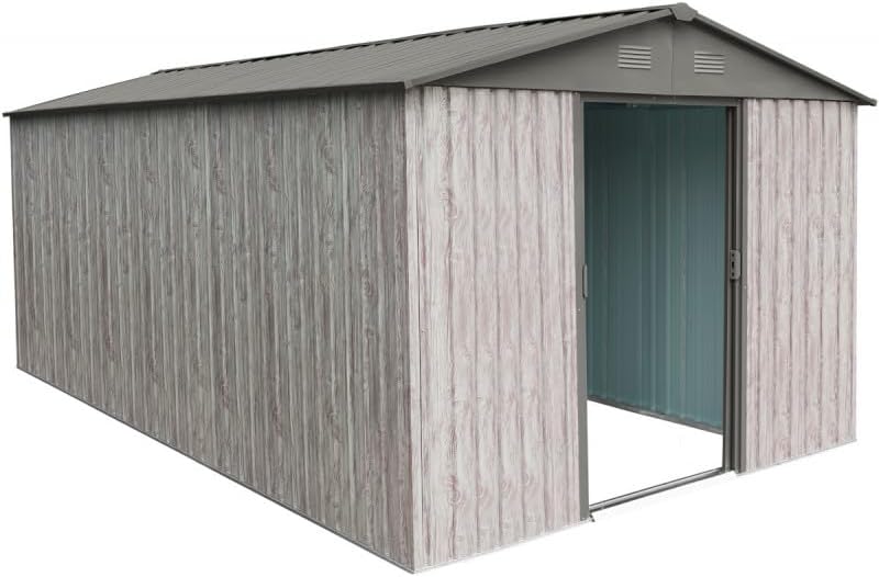 Abri de jardin métal WoodTouch 11m², double porte, acier beige, 301x367cm
