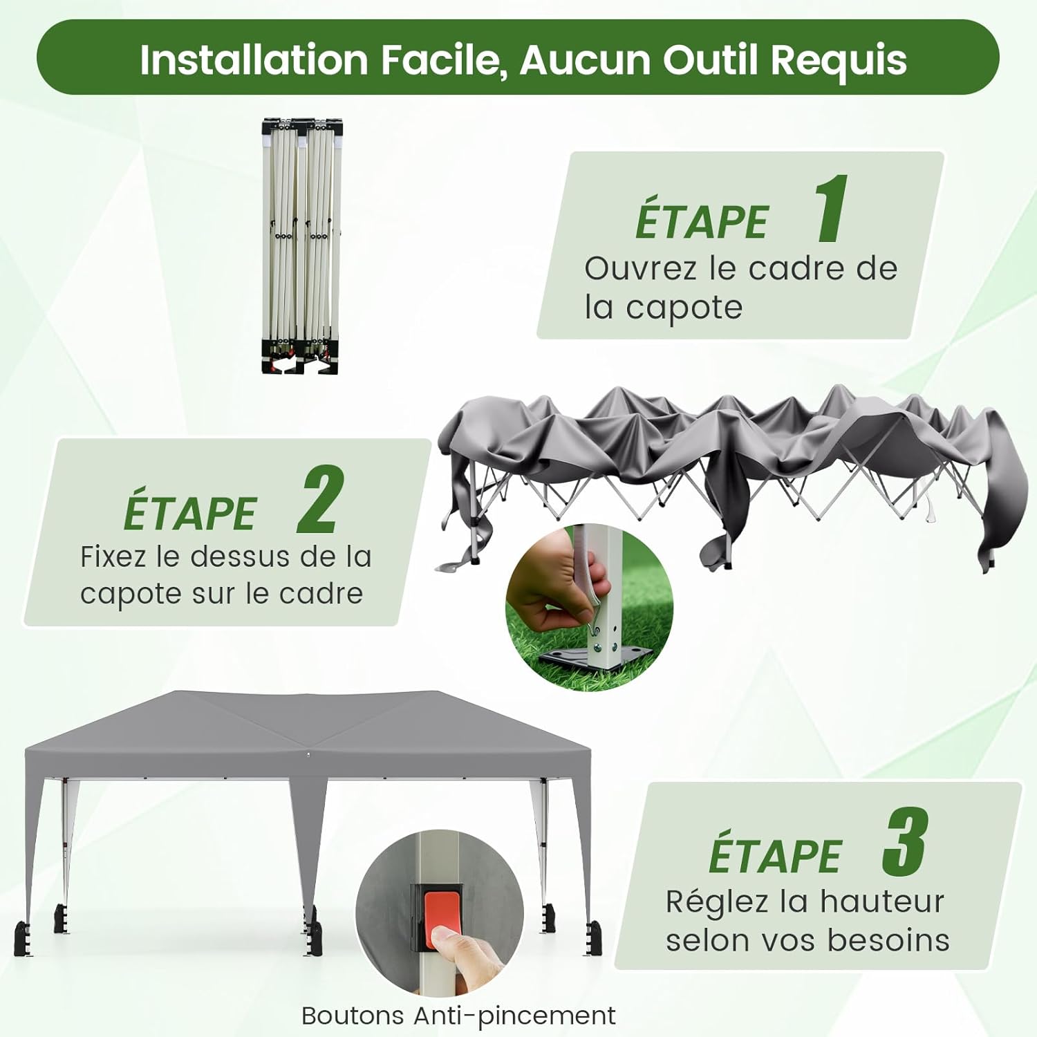 GOPLUS - tonnelle pliante série jardin 3x6m, imperméable, sac à roulettes