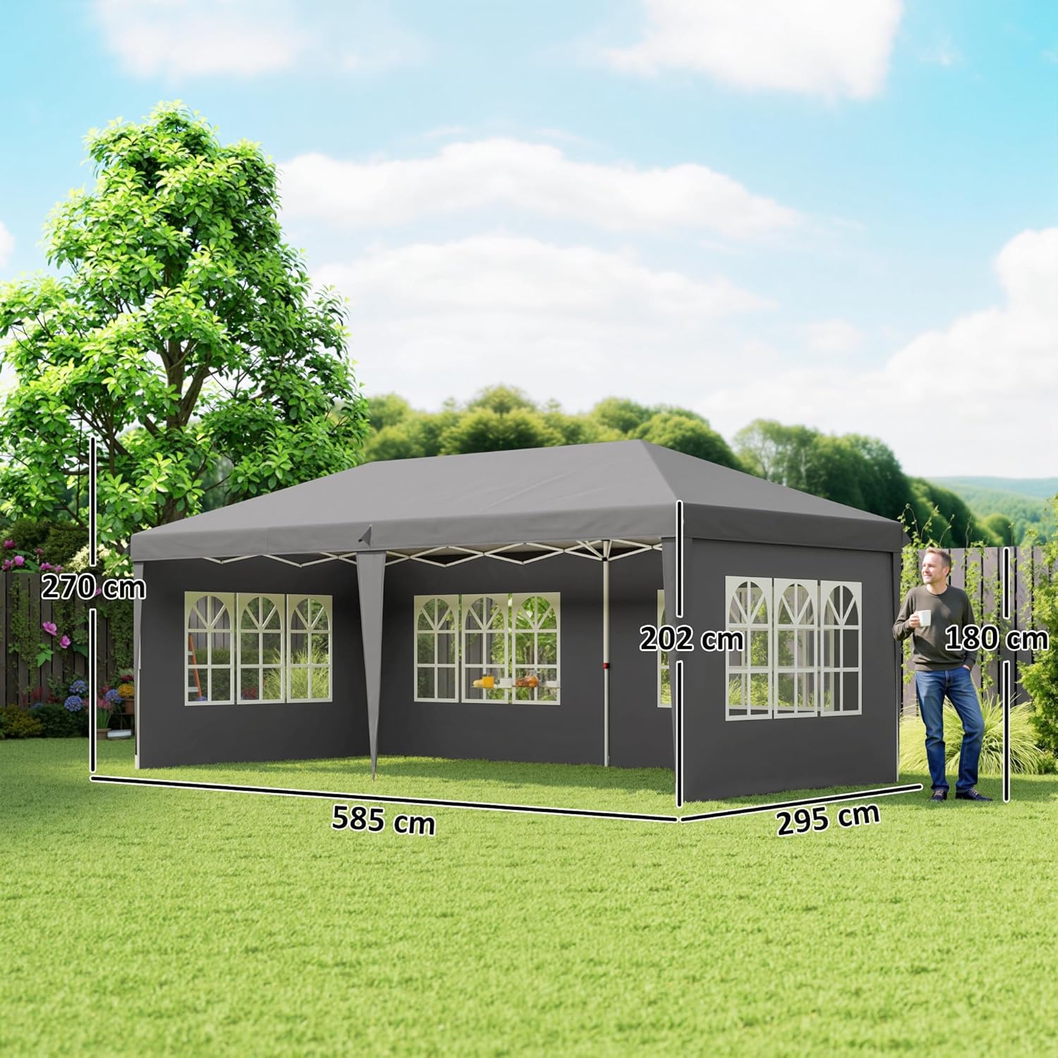 Outsunny - tonnelle pliante pop-up 3x6m - 3 côtés, piquets, sac transport