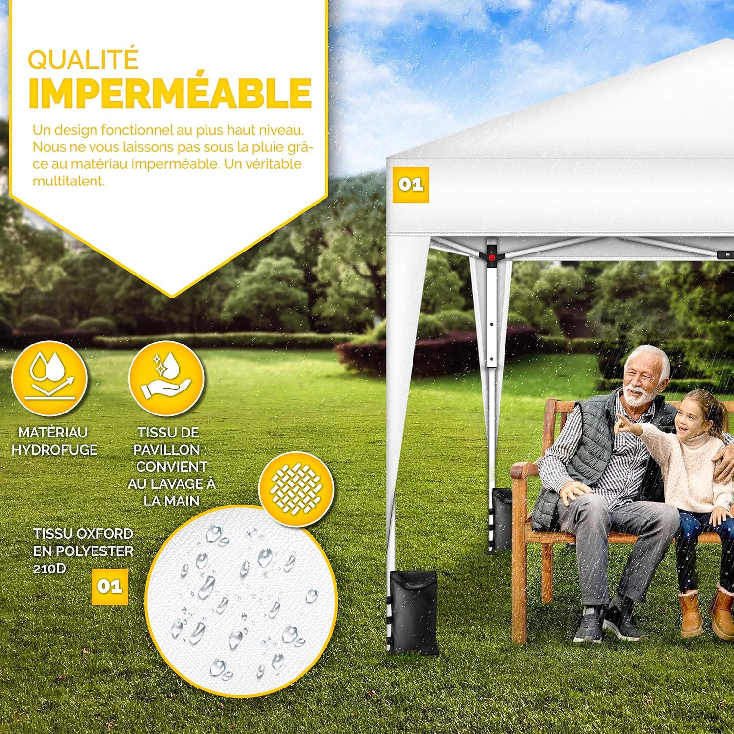 tillvex Tonnelle de Jardin 3 x 3 m Pliable | Tente Pliante à Hauteur réglable | Auvent pour Camping, Festival, Plage | Protection UV 50+ | Chapiteau avec Sac