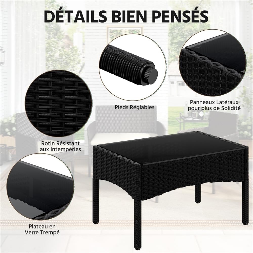 Yaheetech - Salon de jardin 4 places - polyrotin métal, coussins, canapé, fauteuils, table, extérieur