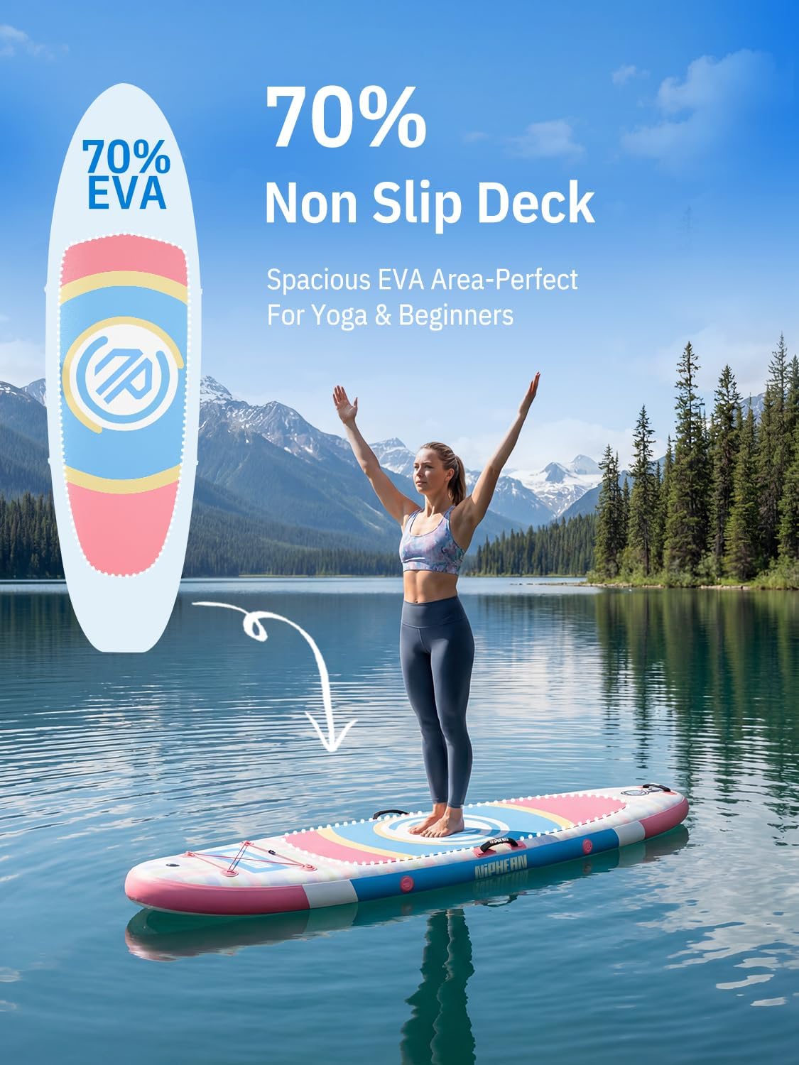 Niphean - Paddle gonflable adulte, ultraléger, siège, +30% stabilité, antidérapant, yoga, animaux