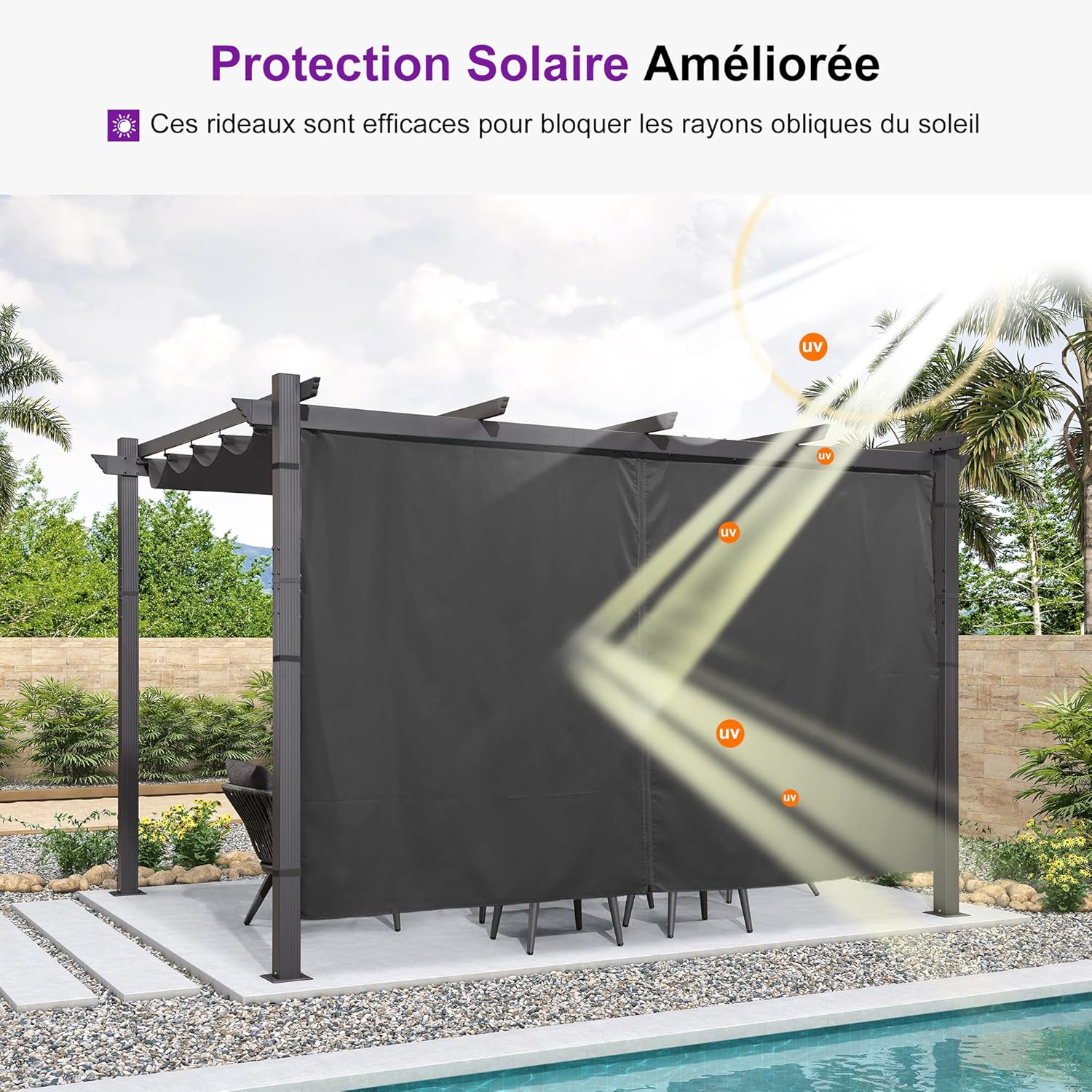 PURPLE LEAF - pergola aluminium série 4x3m rideau toit coulissant gris