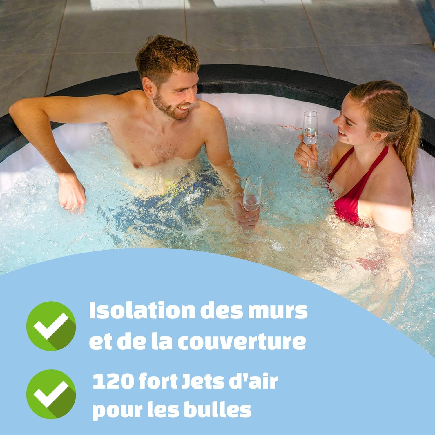 EXIT Toys - Leather Premium Spa extérieur 184x73cm - 4 places, chauffage, 120 jets air