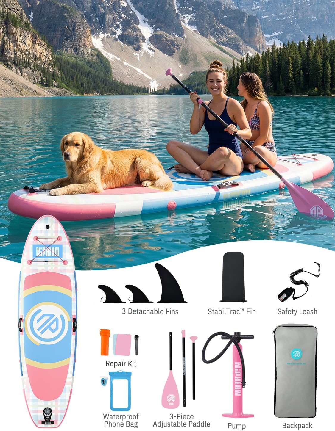 Niphean - Paddle gonflable adulte, ultraléger, siège, +30% stabilité, antidérapant, yoga, animaux