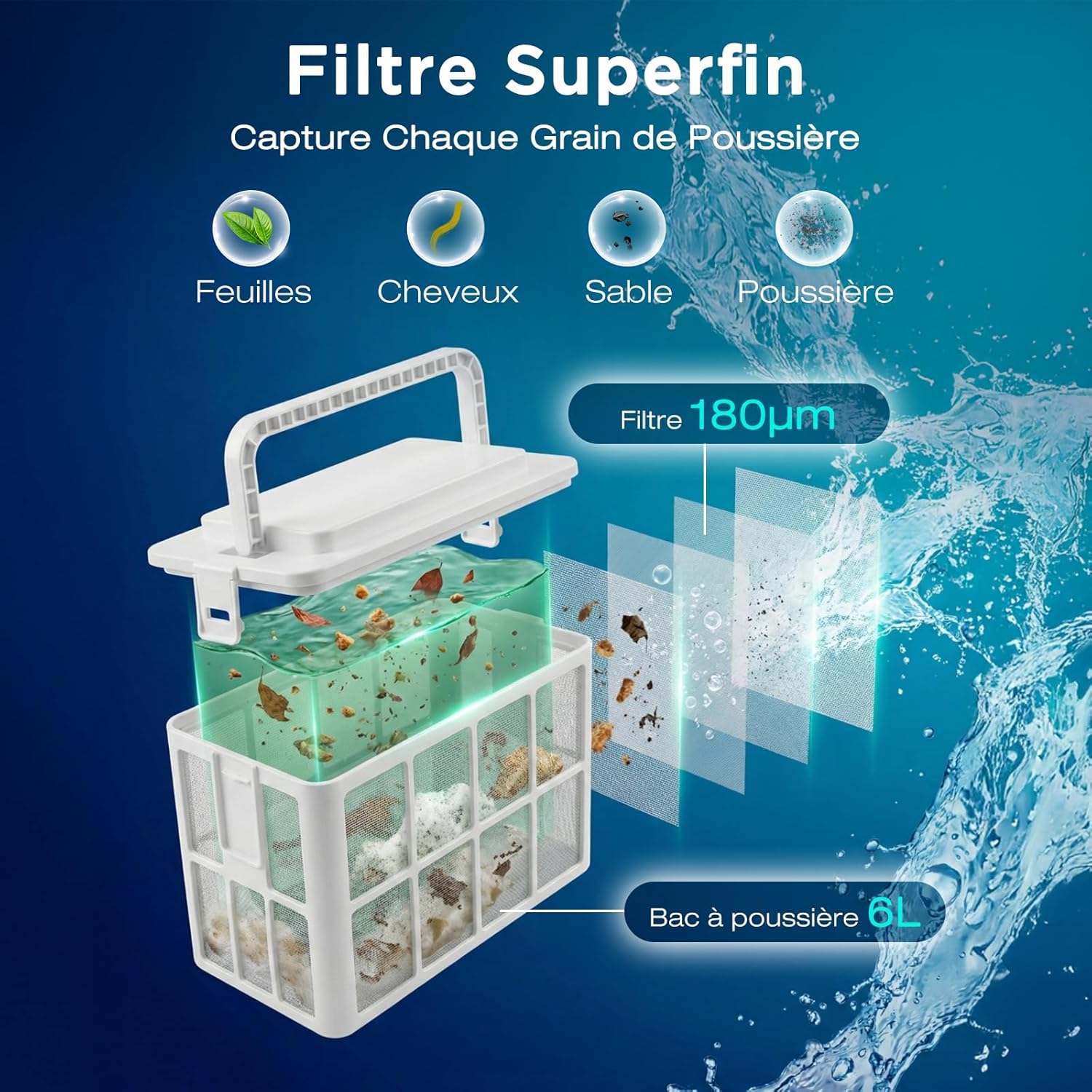 Robot piscine - U8 - autonomie 120min, contrôle app, 200㎡, sans fil