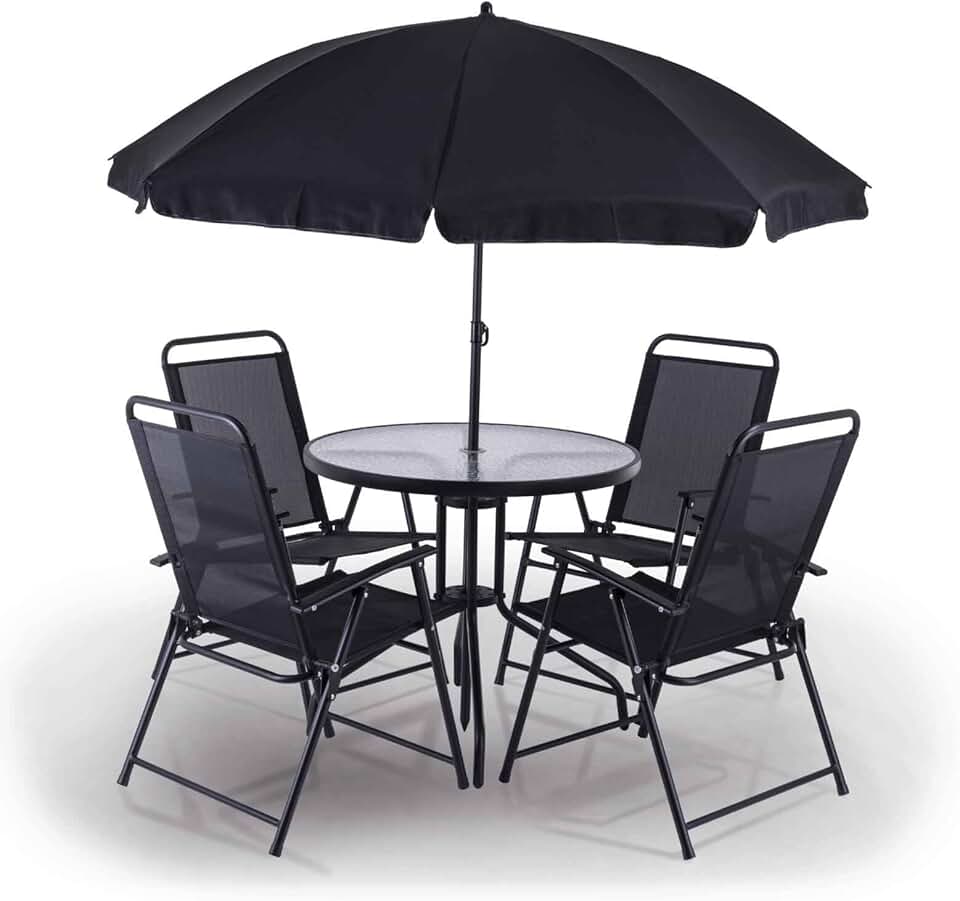 Practixx - Salon de Jardin Balcon série PX-BS-1 - 4 places, table, 4 chaises, parasol, résistant UV/intempéries, PX-BS-1
