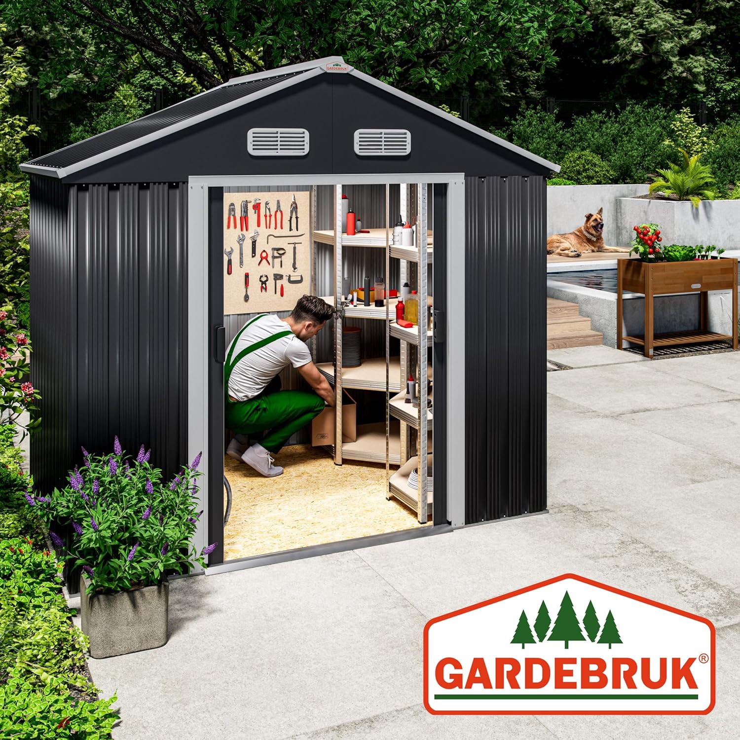 GARDEBRUK - abri de jardin XL 2m², 200x135x190cm, porte coulissante, anthracite