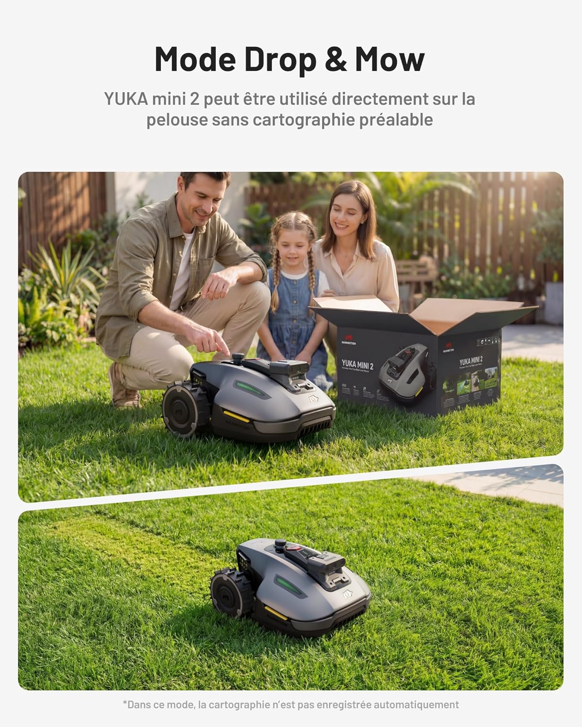 Mammotion - Yuka Mini 2 - jusqu’à 500m² - IA 3 caméras, mini garage, signal stable