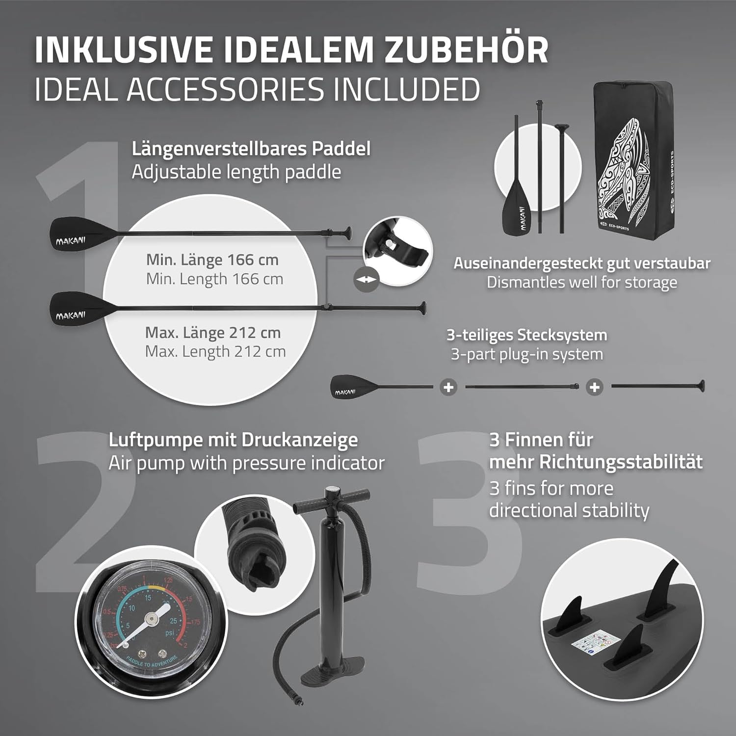 ECD Germany - Stand Up Paddle Gonflable - 305/308/320/380 cm - PVC, 120/150 kg, épaisseur 10/15 cm