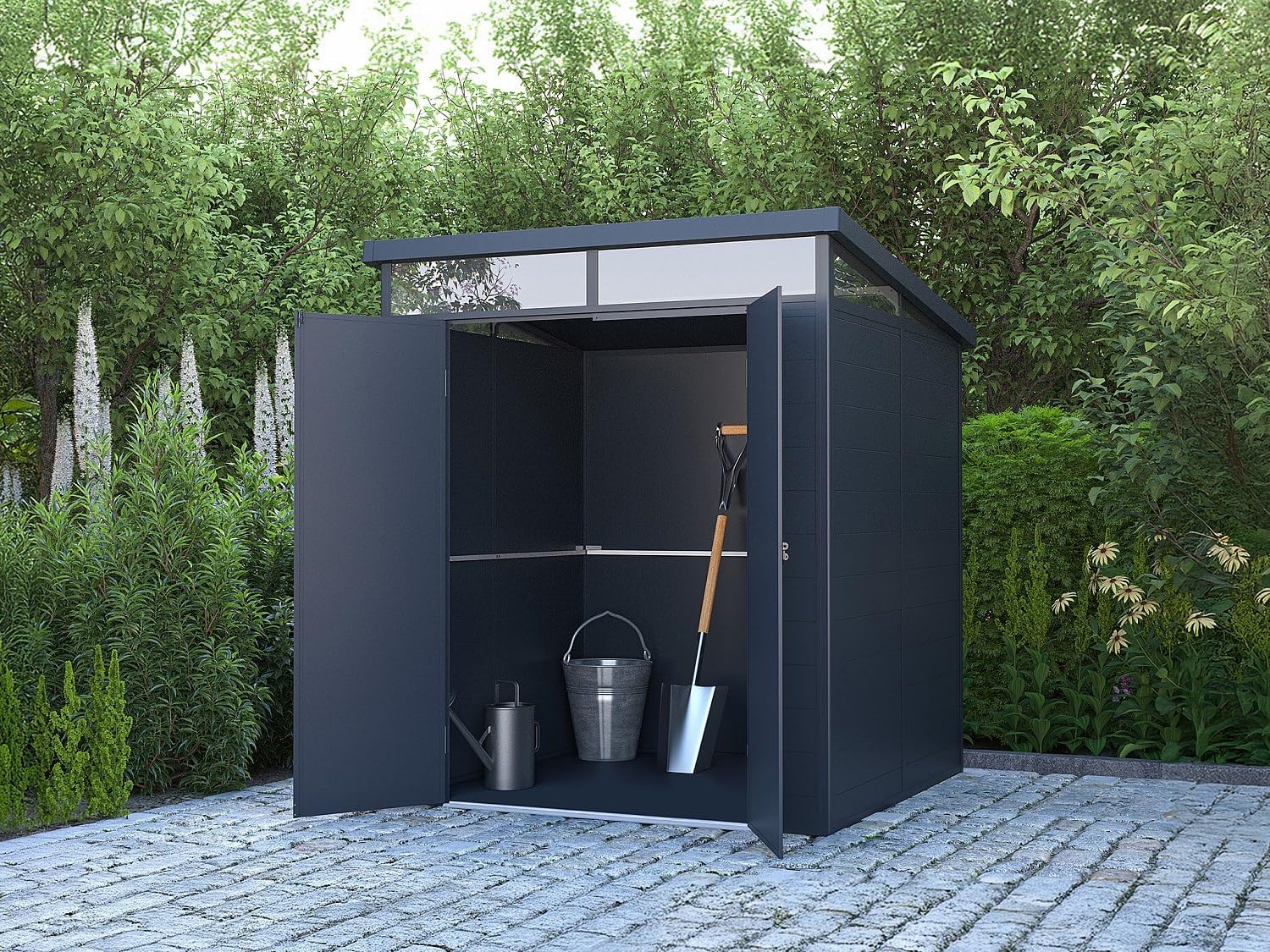 Vente-unique - Abri de Jardin en résine Gris Anthracite 3,65 m² avec Plancher - MINARO