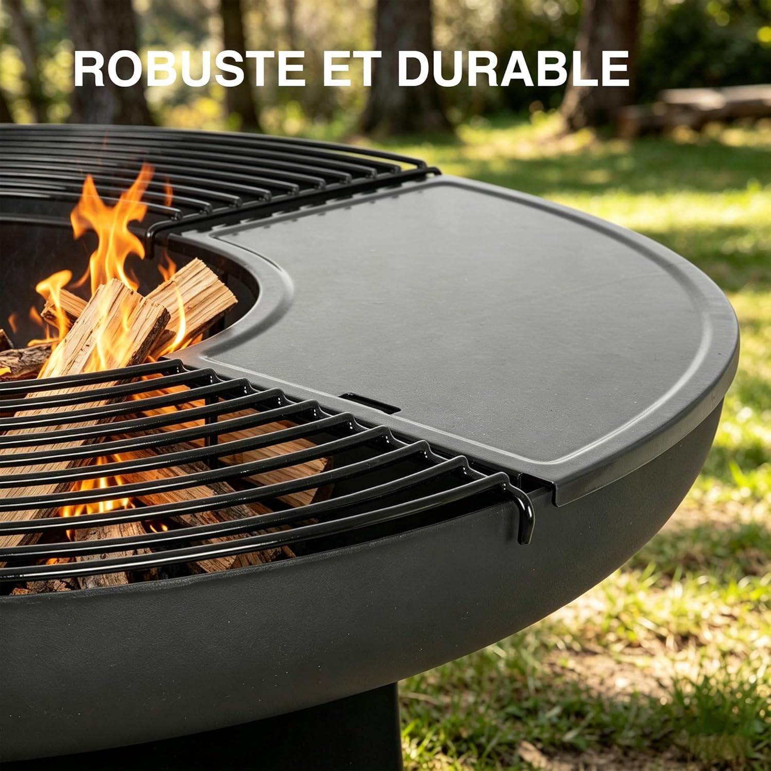 BIGHORN - Grand Brasero Plancha - Ø80x92 cm - Fer 42kg, plaques et grilles amovibles